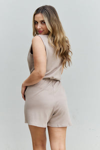 Zenana Forever Yours Full Size V-Neck Sleeveless Romper in Sand