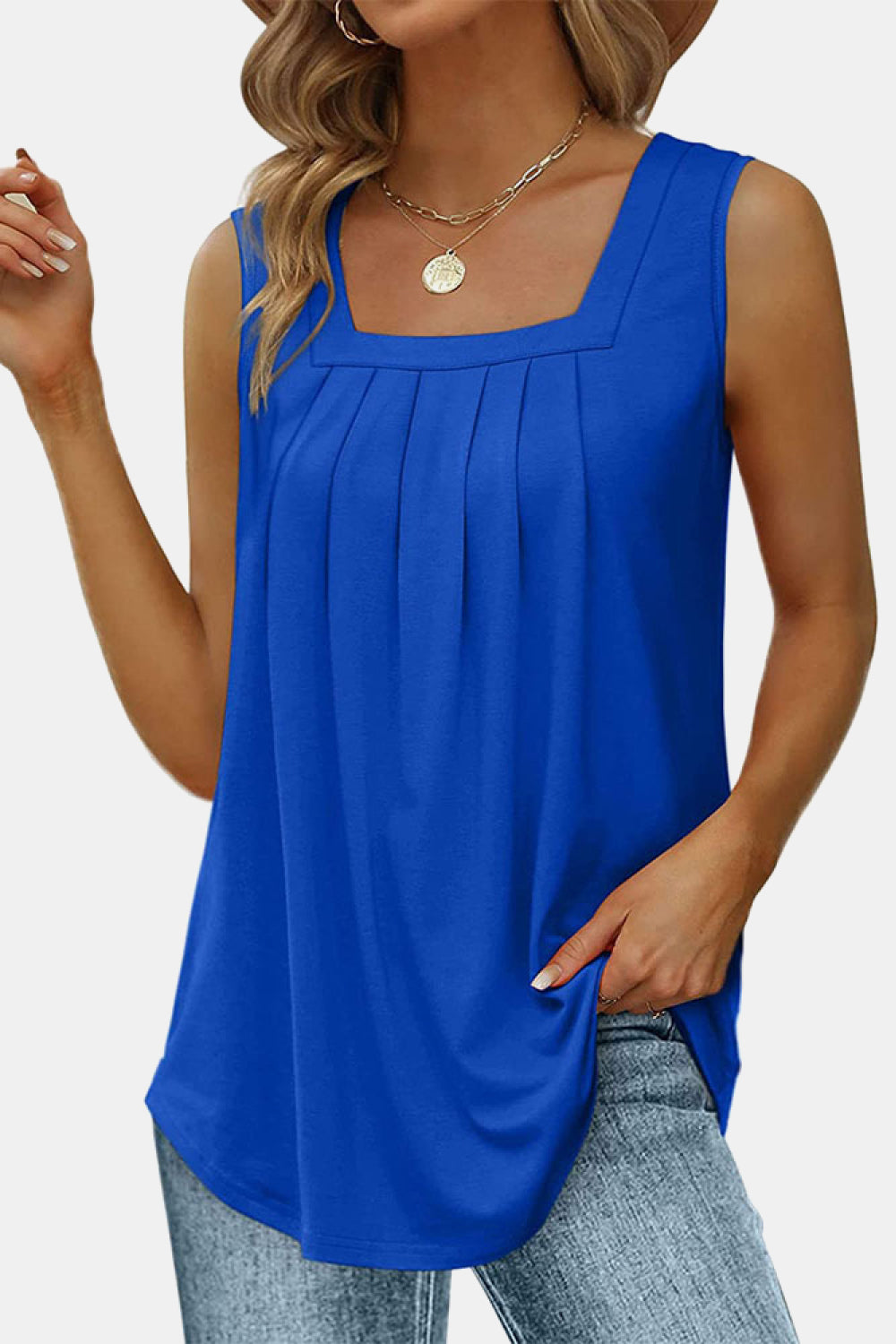 Square Neck Pleated Detail Tank