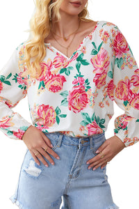 Floral Notched Neck Long Sleeve Blouse