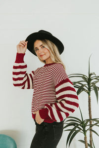 It Takes Time Striped Sweater- Burgundy