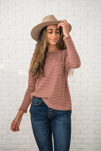 Keep it Casual Ribbed Striped Top- Rust and Ivory